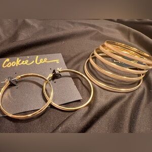 Cookie Lee- white and gold bracelets and hoops